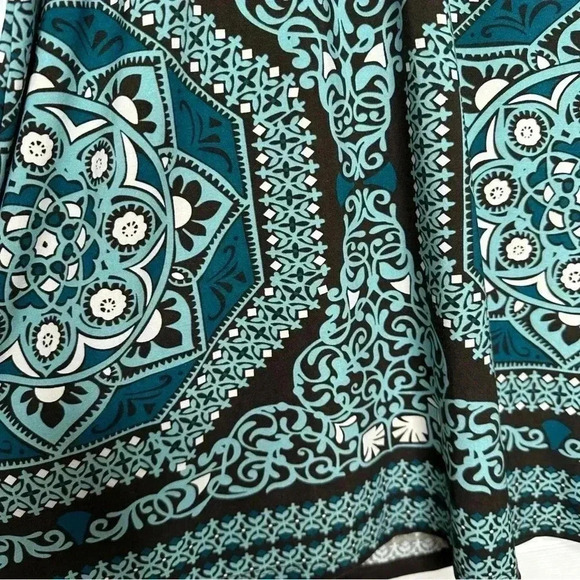 Inc International Concepts Short  Sleeved Blouse Ruffled Sleeves Brown/Blue Med - Picture 11 of 16